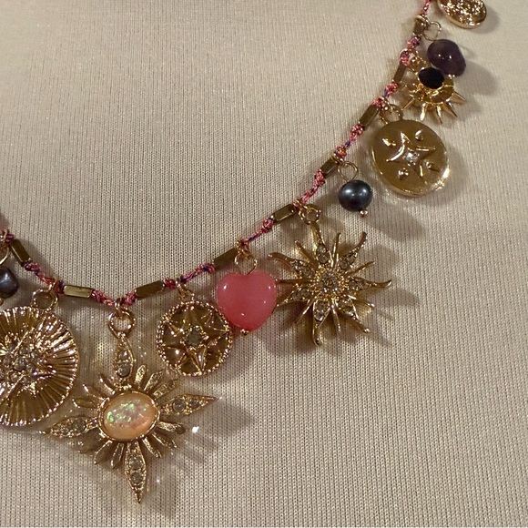 Camila Coelho Gold Pink Pearl Jade Turquoise Amethyst Charm Necklace NWT - Picture 10 of 14